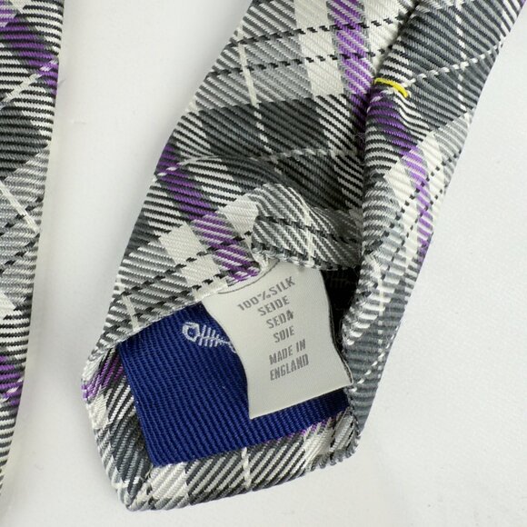 ETON 100% Silk Plaid Gray Purple Tie W3” x L58” - Picture 5 of 5